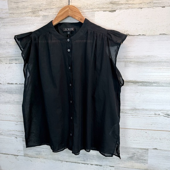 NWT J. Crew Black Sheer Cotton Voile Flutter Sleeve Button Front Blouse Small - Picture 3 of 11